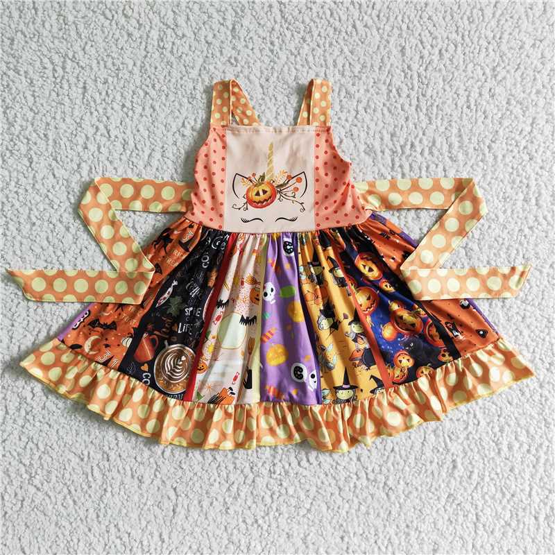 B18-11 New summer Pumpkin Smiley Strap Dress