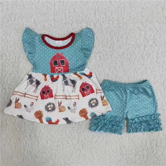 B7-2 Farm Red House Polka Dot Shorts Set