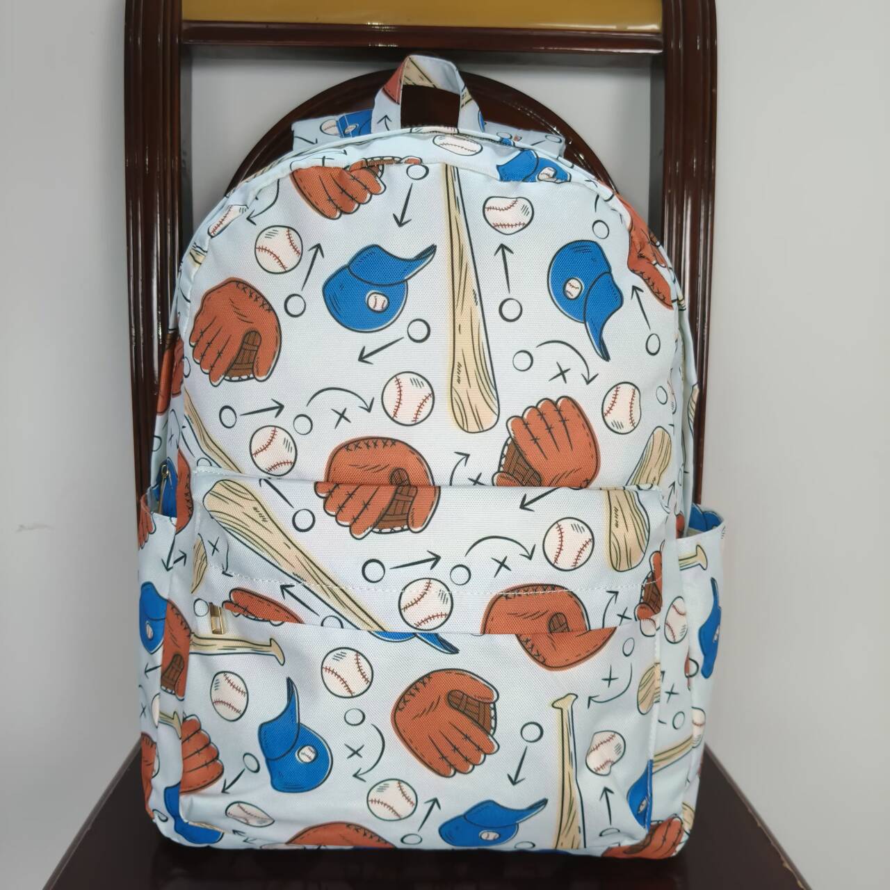 BA0075 Baseball Glove Hat Light Blue Backpack
