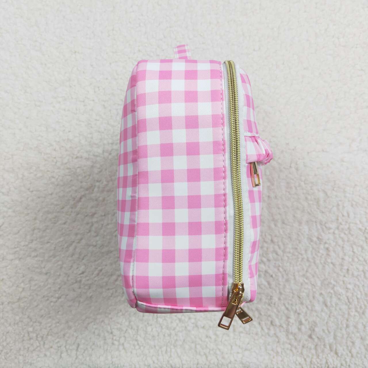 BA0088 Pink and white plaid lace lunch box bag