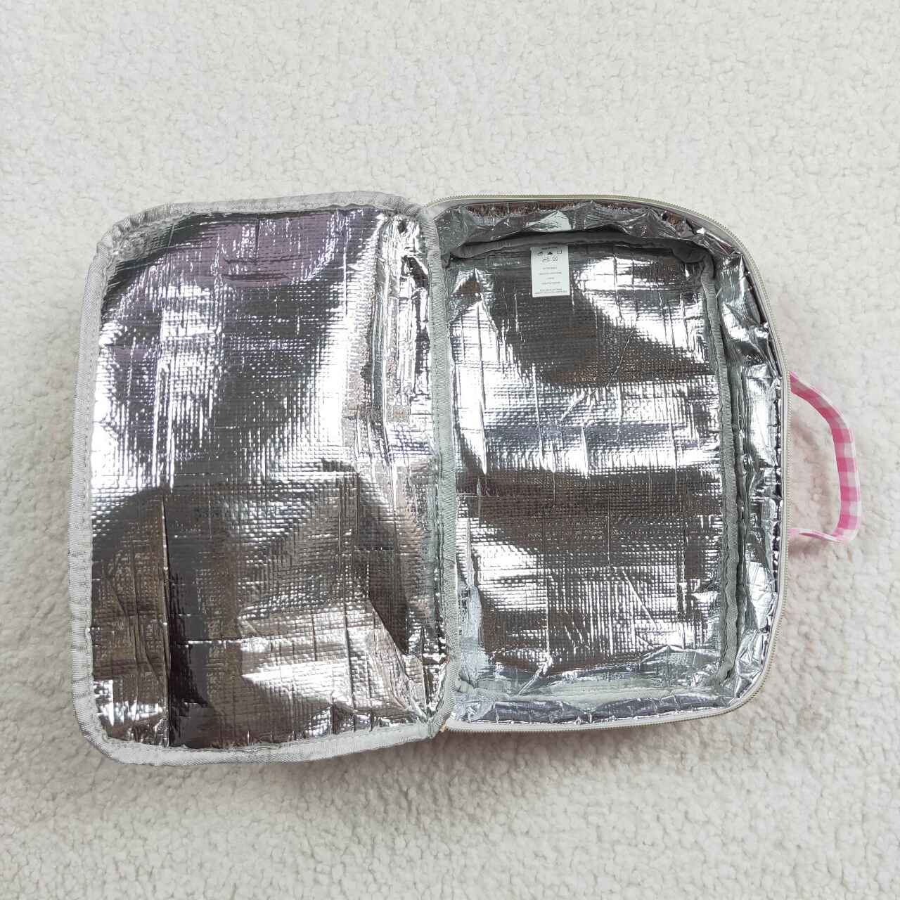 BA0088 Pink and white plaid lace lunch box bag