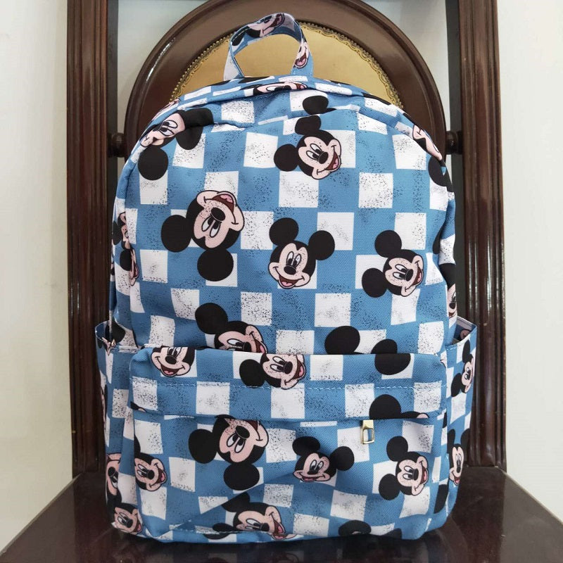 BA0091 Cartoon blue and beige plaid backpack