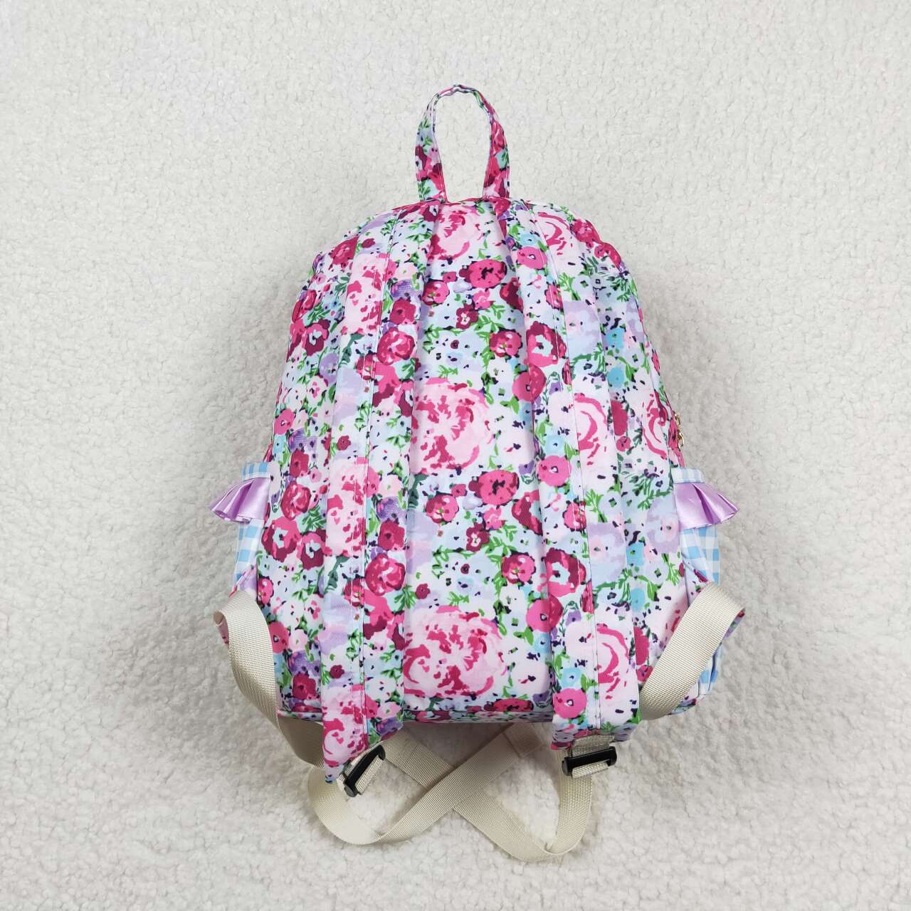 BA0099 Blue and purple flower lace plaid backpack