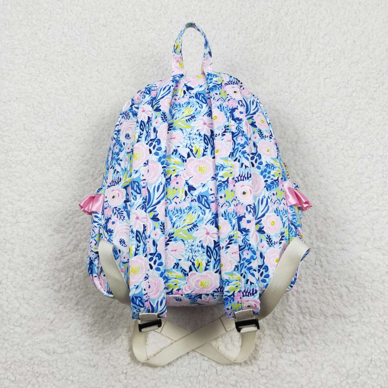 BA0175 Flower rose pink lace blue backpack
