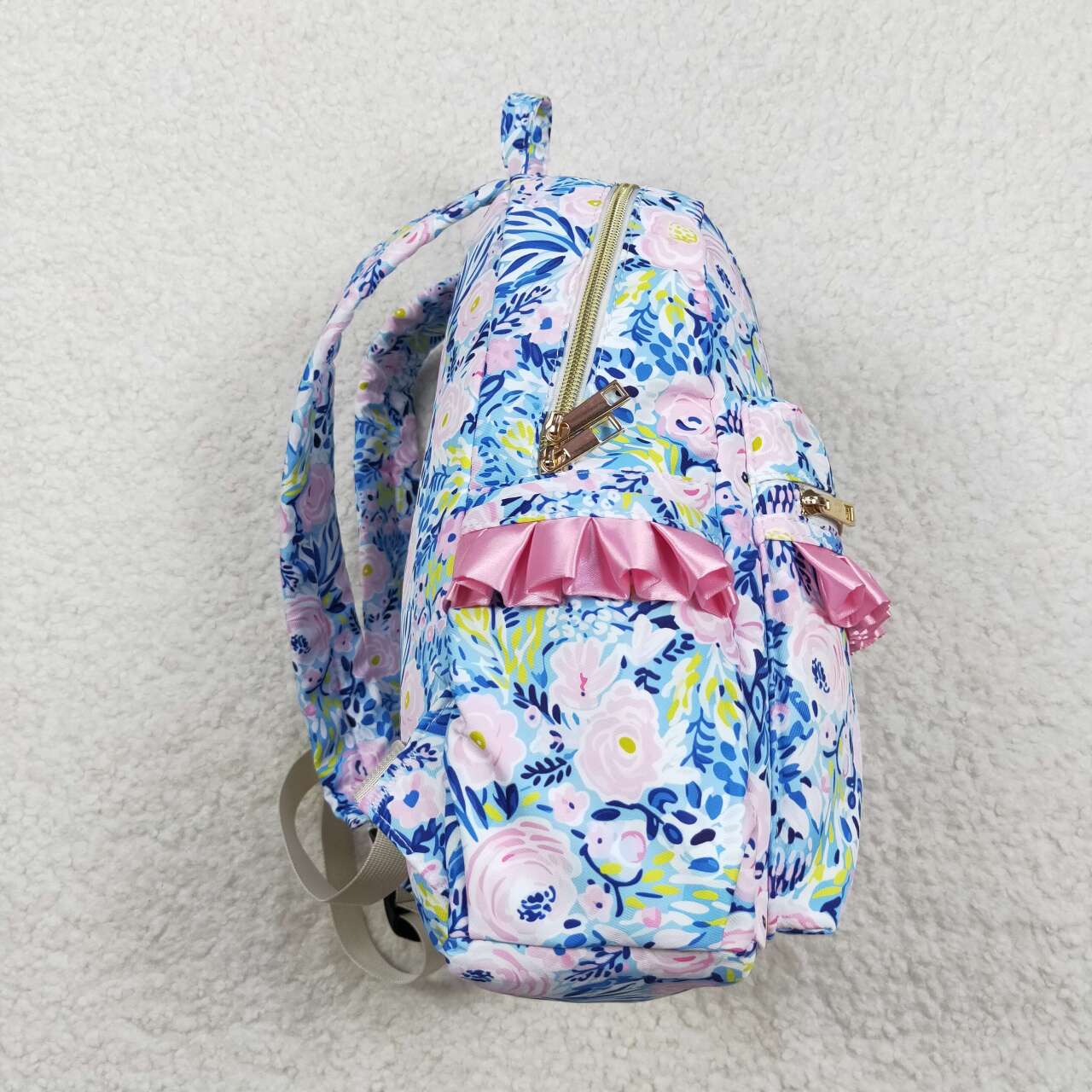 BA0175 Flower rose pink lace blue backpack