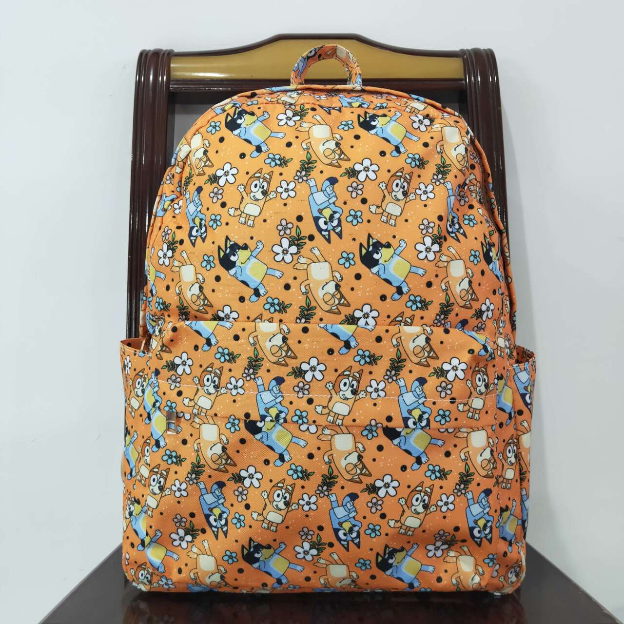 BA0213 Baby Kids Girls Dog Orange Flowers Backpack Zip Back Bags