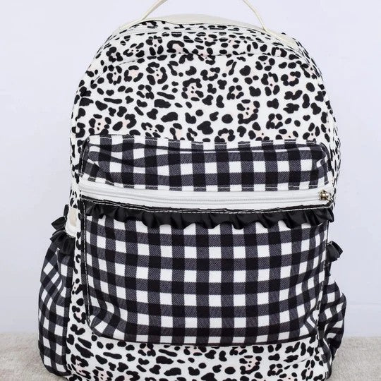 presale BA0216 Leopard print black and white plaid backpack