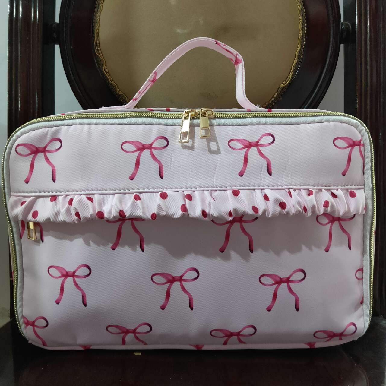 BA0234 Pink lunch box bag with bow pattern D 8.4