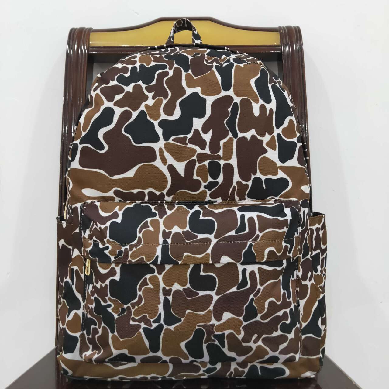 BA0236 Baby Kids Boys Brown Camo Backpack Zip Back Bags