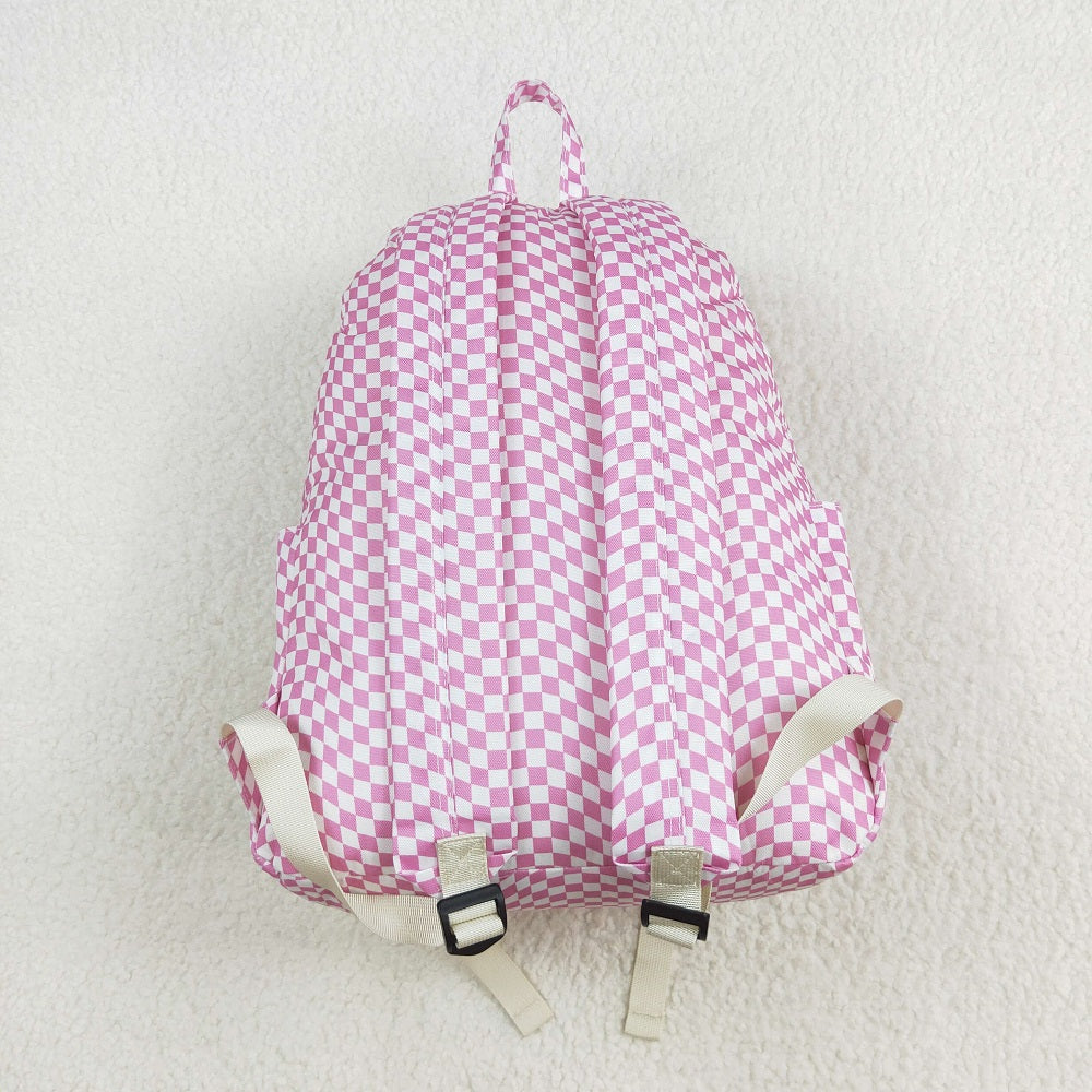 BA0245 Pink and white irregular plaid backpack