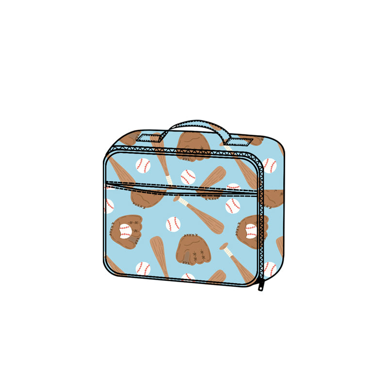 presale BA0381 Baby Kids Blue Baseballs Team Zipper Lunch Boxes D 910