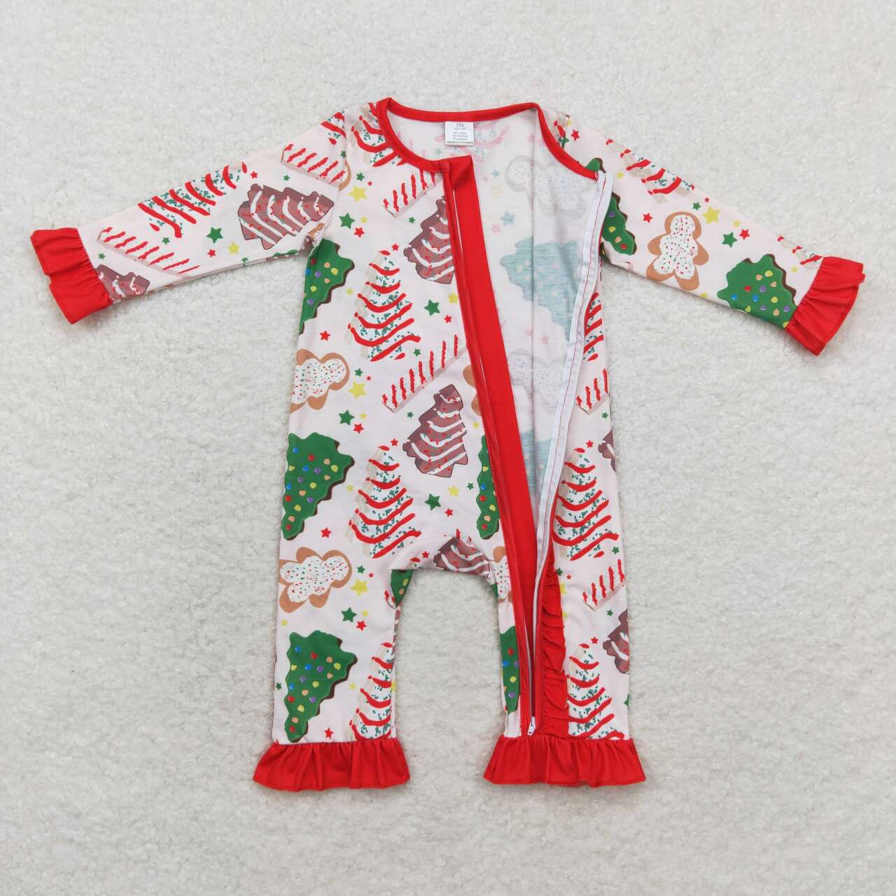 LR1149 Christmas Tree Cookie Gingerbread Man Lace Zipper Long Sleeve Bodysuit