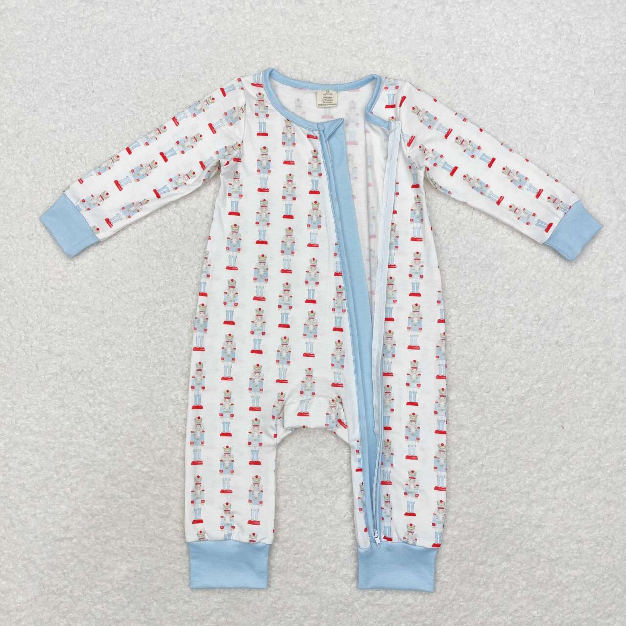LR1184 Babmboo Christmas cartoon nutcracker blue and white zipper long sleeve jumpsuit
