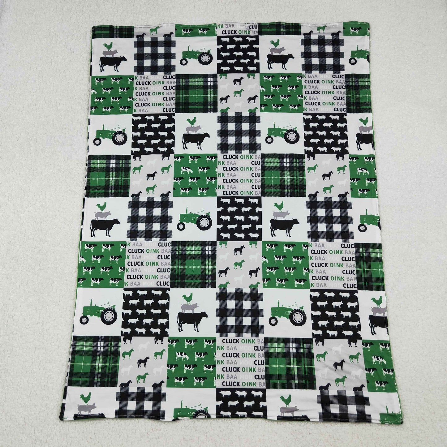BL0056 Baby Kids Green Chicks Bows Farm Western blankets D 1020