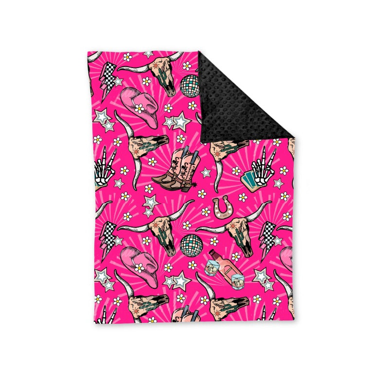 presale BL0154 Alpine bull head cowboy hat boots rose red baby blanket 2024 8.24