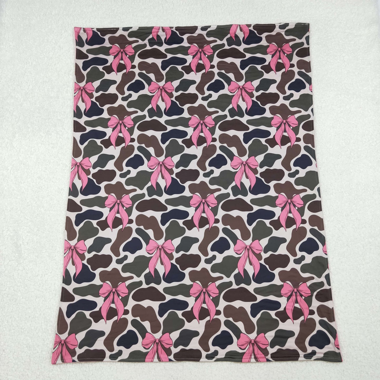 BL0189 Baby Toddler Children Pink Bows Camouflage Minky Blankets D 1022