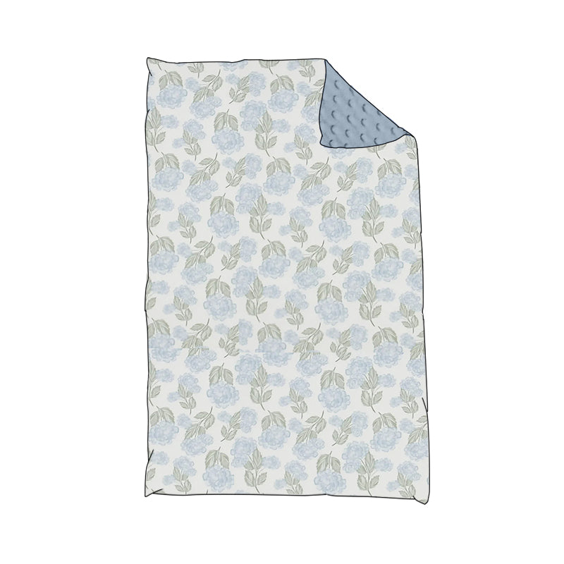presale BL0190 Blue baby blanket with flowers and leaves