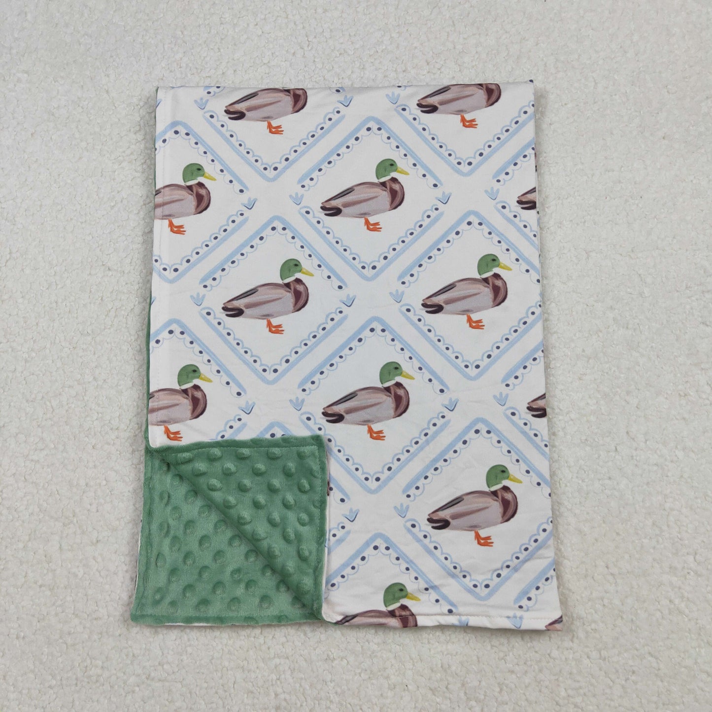 Sibling Boys Green Ducks Checked Pajamas Clothes Sets Zipper Rompers Blankets D 926