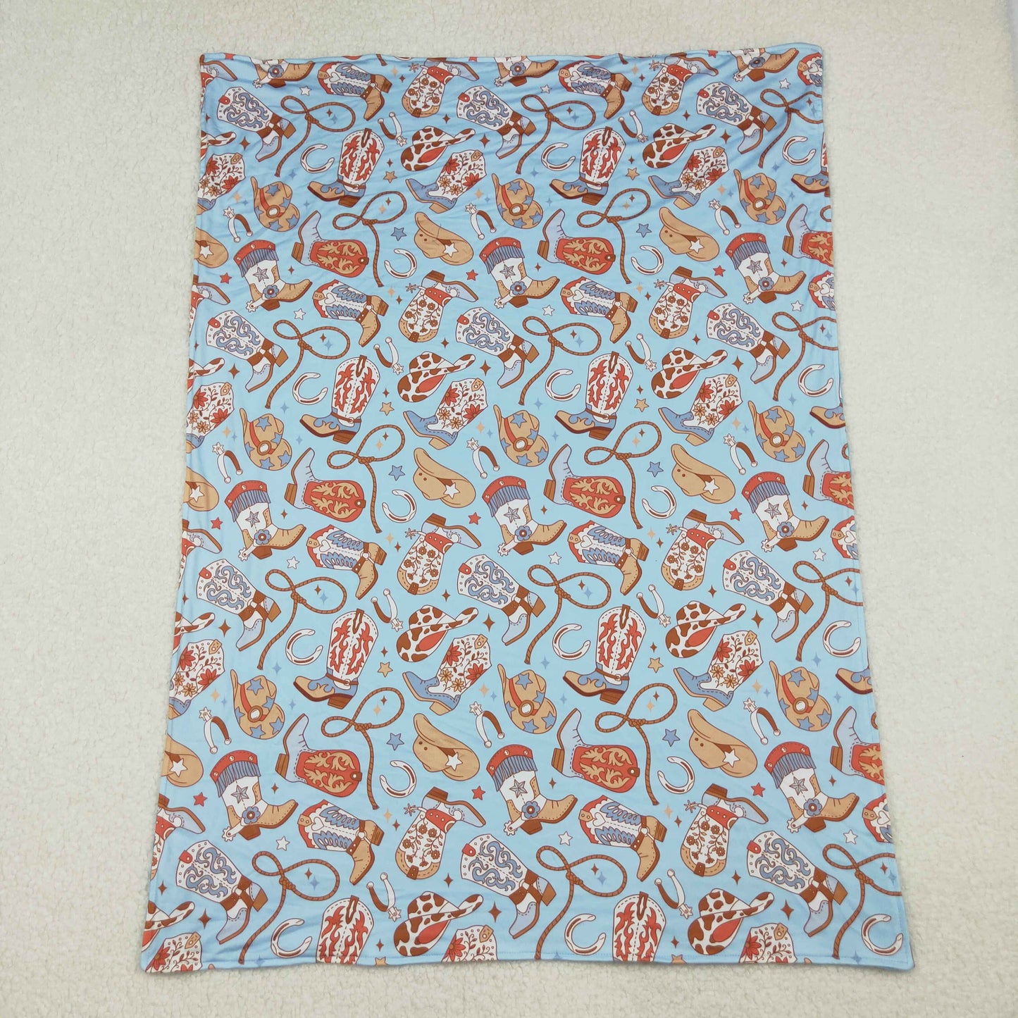 BL0214 Baby Kids Blue Boots Hats Western Blankets D 1020