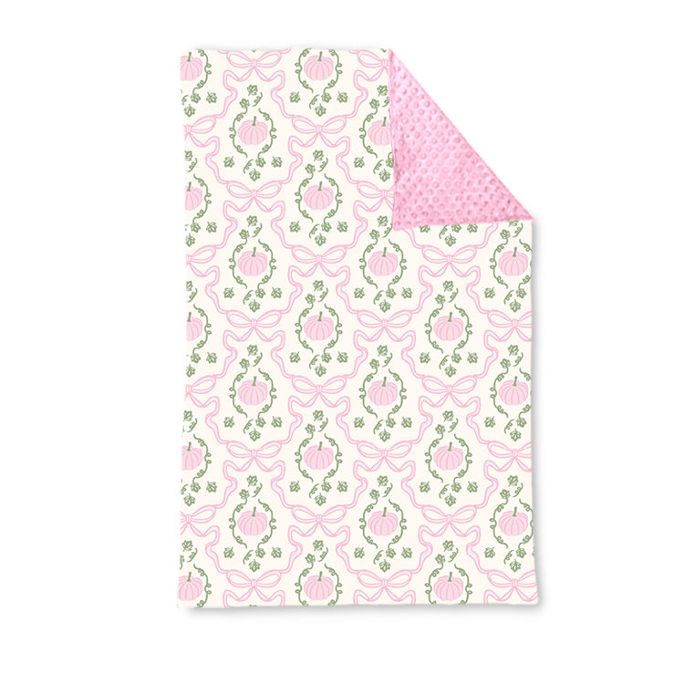 presale BL0215 Baby Kids Pink Bows Pumpkins Plaid Fall Blankets D815