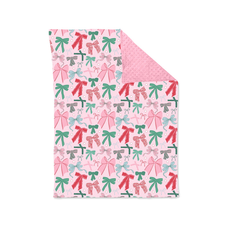 BL0218 Baby Kids Pink Green Bows Plaid Christmas Blankets D 926