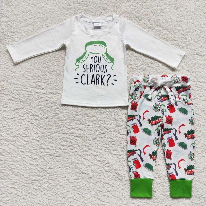 BLP0328 Boys Christmas Hat CLARK Long Sleeve Green Pants Suit