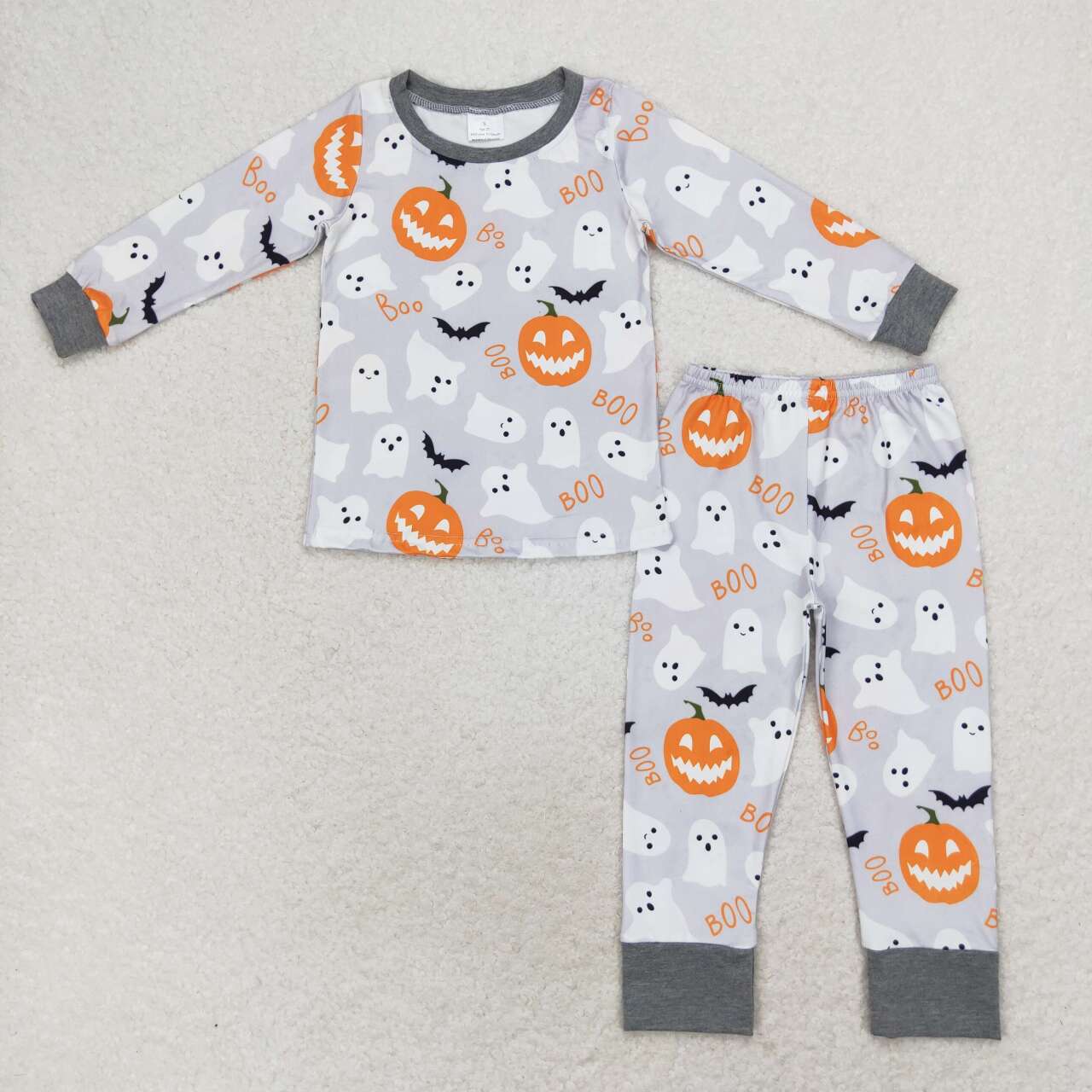BLP0476 Bat Pumpkin Grey Long Sleeve Long Pants Pajama Set
