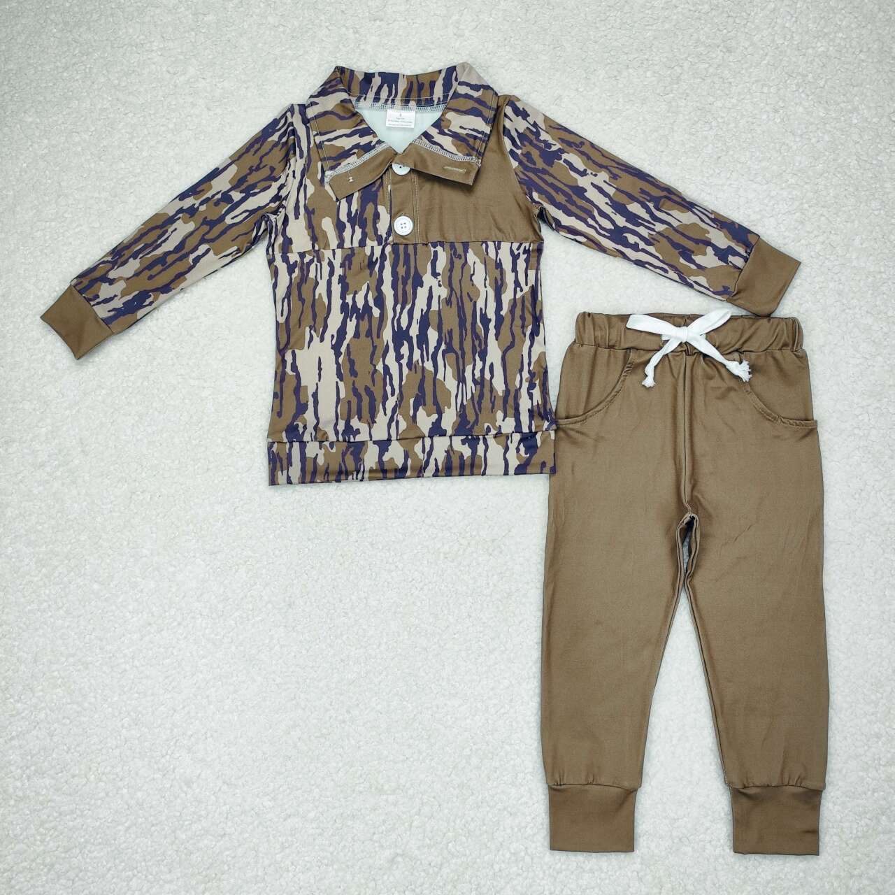 BLP0492 Army green camouflage button long sleeve brown trousers suit