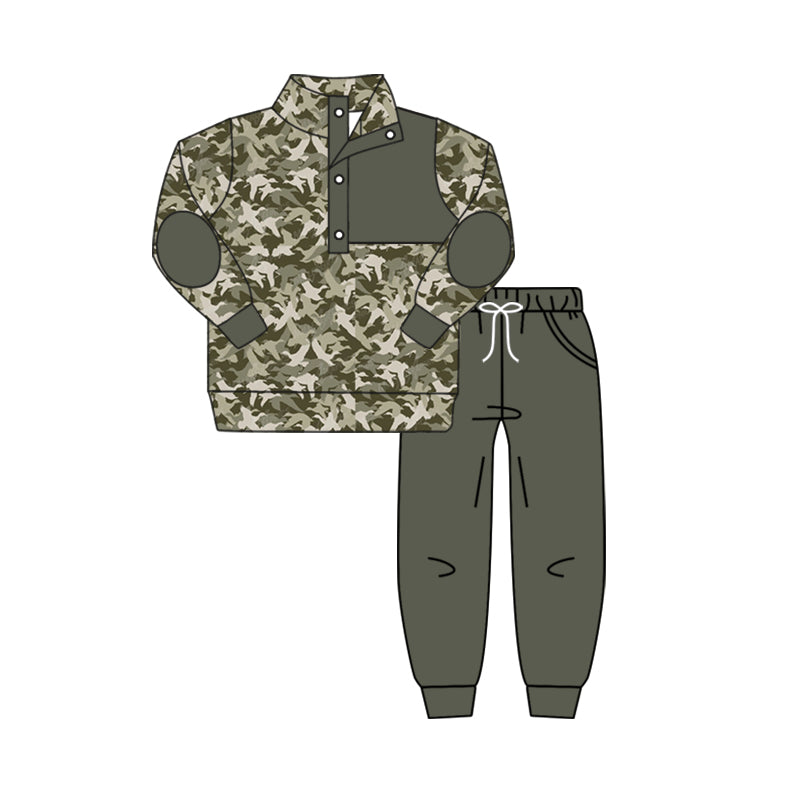 BLP0493 Duck Camouflage Button Long Sleeve Dark Green Pants Suit