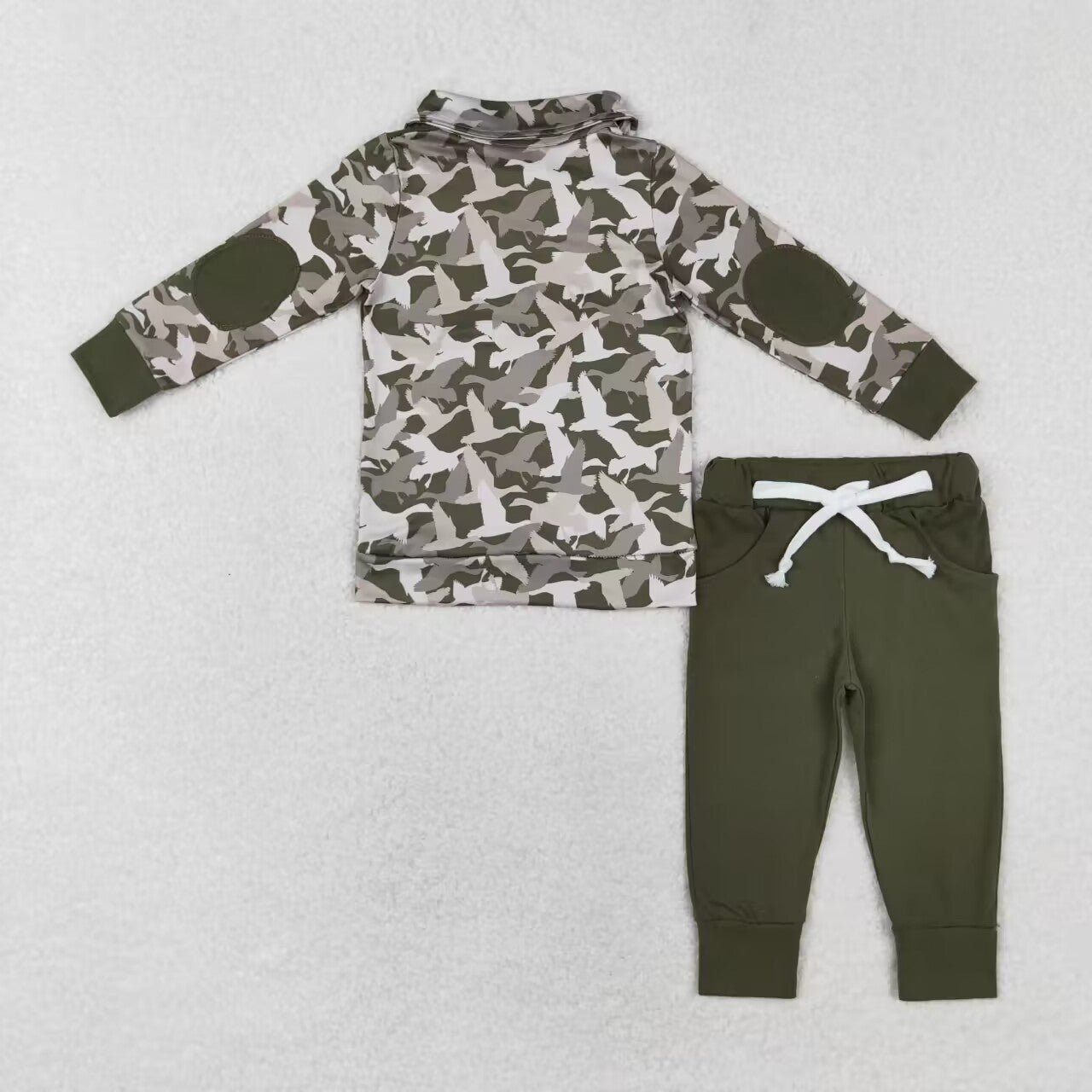 BLP0493 Duck Camouflage Button Long Sleeve Dark Green Pants Suit