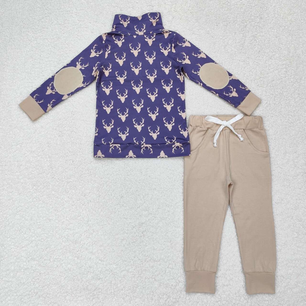 BLP0494 Antler navy blue button long sleeve beige trousers suit