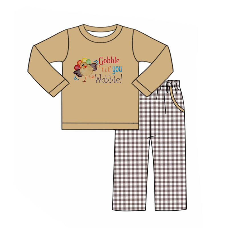 BLP0503 Turkey Khaki Long Sleeve Plaid Pants Suit