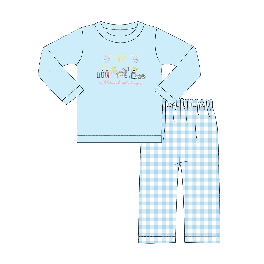 BLP0504 Jesus Blue Long Sleeve Plaid Pants Suit