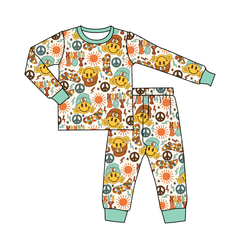 presale BLP0516 mama's boy smiley face skateboard sun beige long-sleeved trousers pajama suit