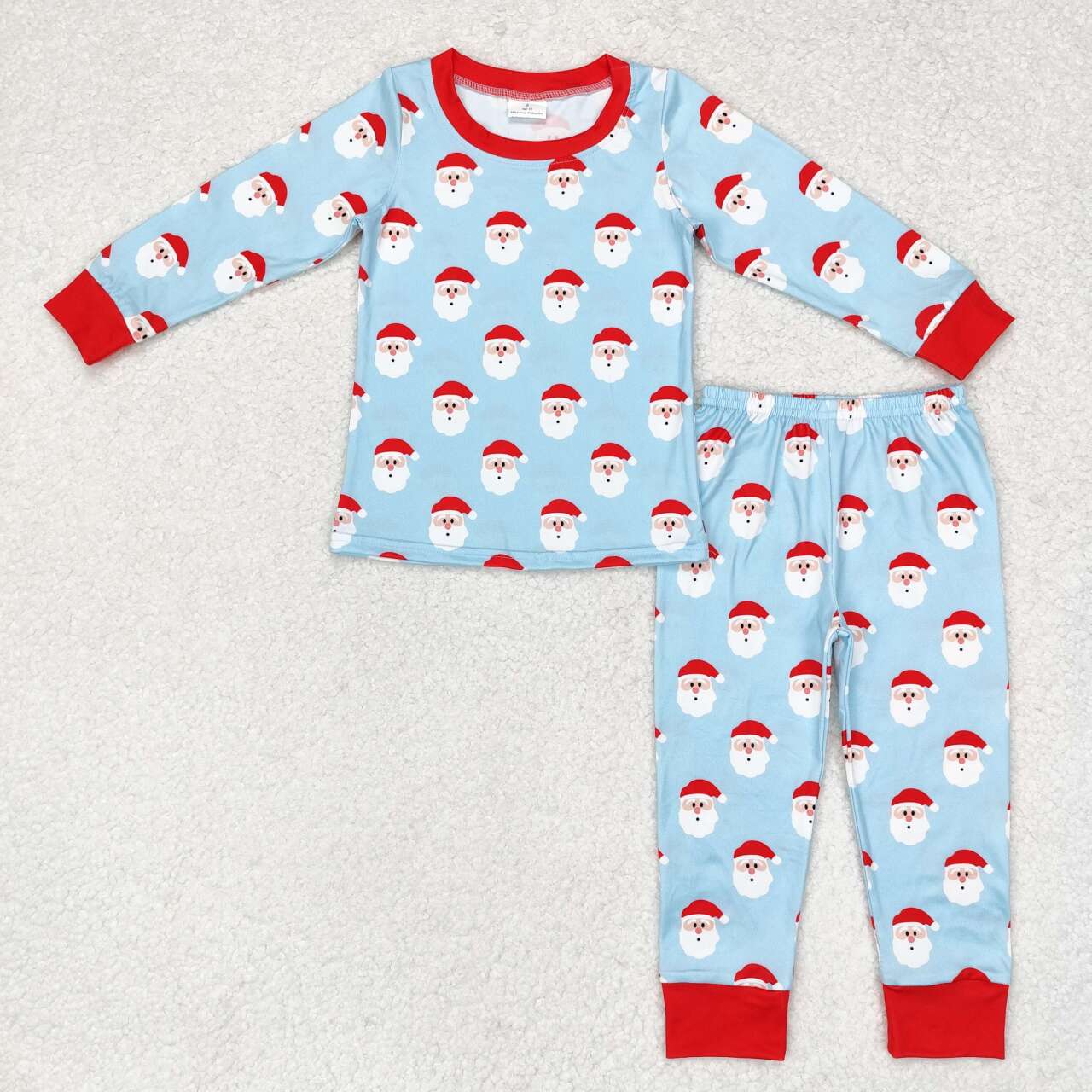 BLP0523 Santa Claus Blue Long Sleeve Long Pants Pajama Set