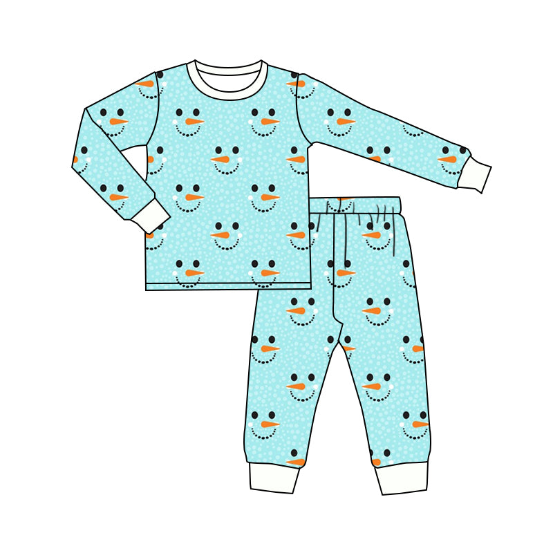 BLP0543 Bamboo Snowman Teal Long Sleeve Long Pants Pajama Set
