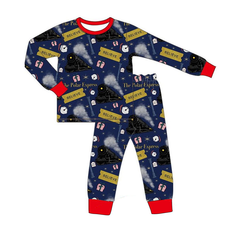 BLP0544 Train navy blue long-sleeved trousers pajamas set