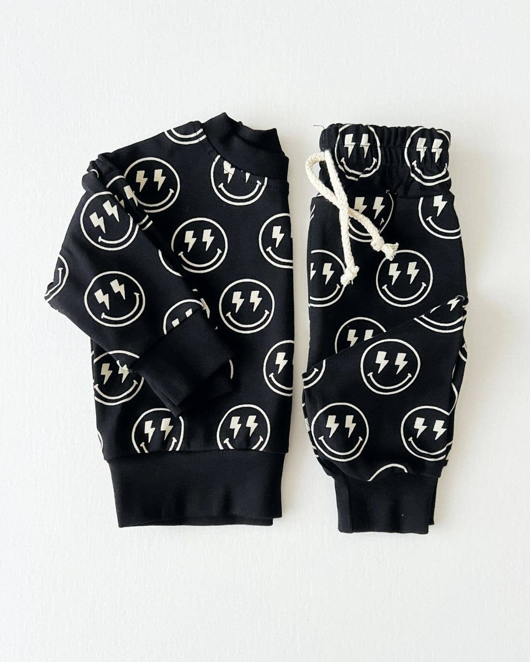 BLP0565 Lightning smiley face black long sleeve trousers suit