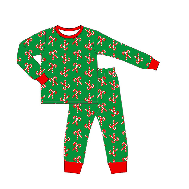 BLP0599 Bamboo Santa Cane Green Long Sleeve Long Pants Pajama Set