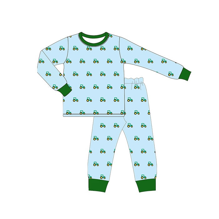 BLP0607 Bamboo Tractor Teal Long Sleeve Long Pants Pajama Set