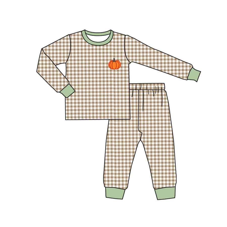 presale BLP0608 Pumpkin Khaki Plaid Long Sleeve Long Pants Pajama Set