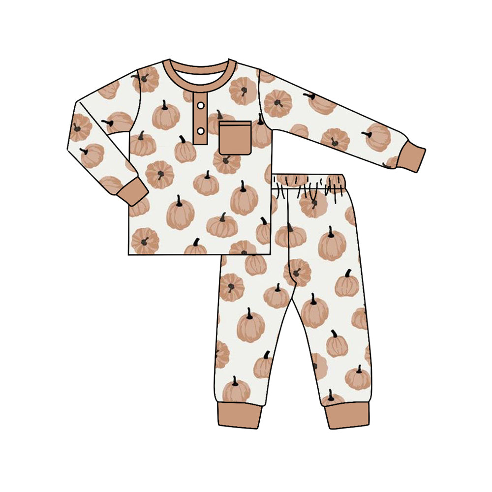 presale BLP0609 Pumpkin Brown Pocket Long Sleeve Long Pants Pajama Set