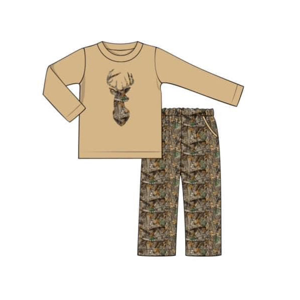 BLP0615 Branches and Leaves Camouflage Deer Brown Long Sleeve Pants Set