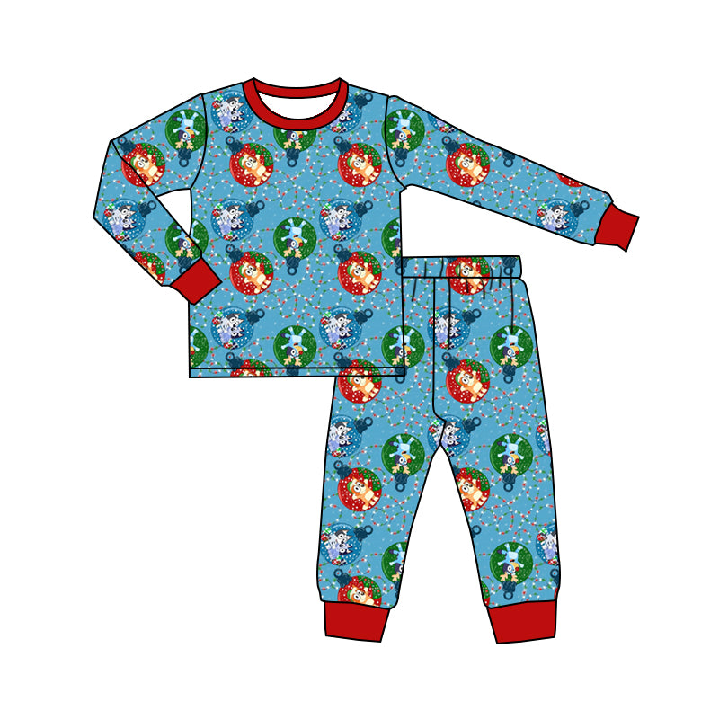 BLP0638 Christmas Lights Red and Blue Long Sleeve Long Pants Pajama Set D 903