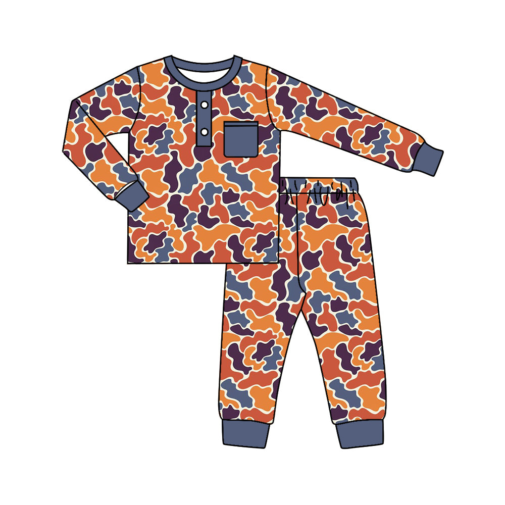 presale BLP0681 Pocket Blue Brown Camouflage Long Sleeve Long Pants Pajama Set