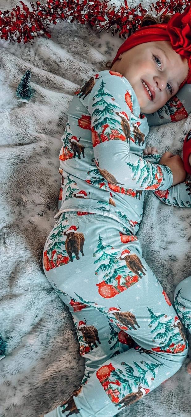 presale BLP0714 Alpine Bull Head Christmas Tree Gift Blue Long Sleeve Long Pants Pajama Set 2024 7.17