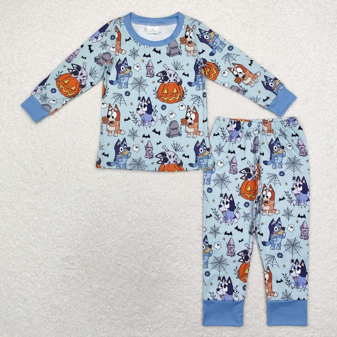 BLP0726 Halloween Spider Web Blue Long Sleeve Long Pants Pajama Set