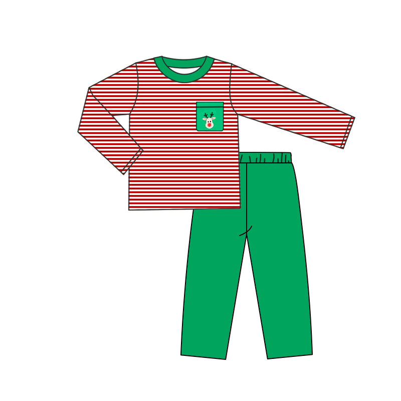 presale BLP0734 Reindeer Pocket Red Stripe Green Trouser Suit 2024 7.17