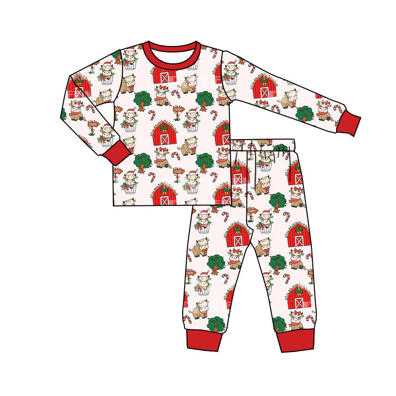 presale BLP0784 Christmas House Candy Cane Pattern Red Long Sleeve Long Pants Pajama Set 2024 7.29