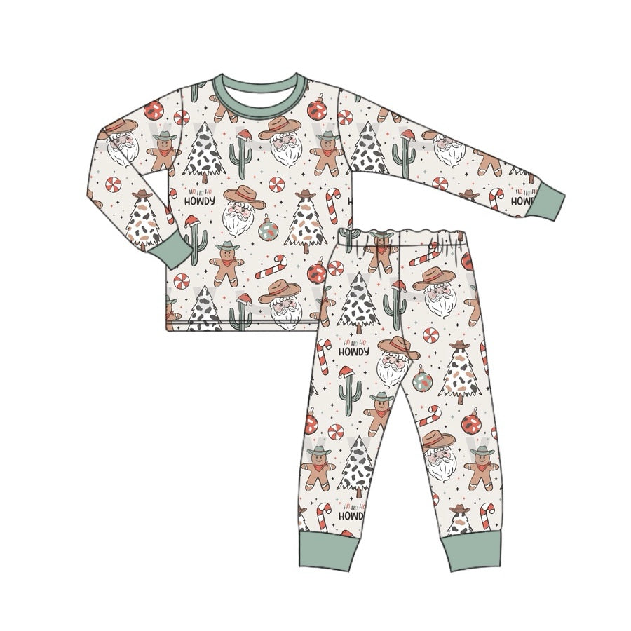 BLP0817 Cowboy Hat Santa Claus Cactus Gingerbread Man Beige Long Sleeve Long Pants Pajama Set